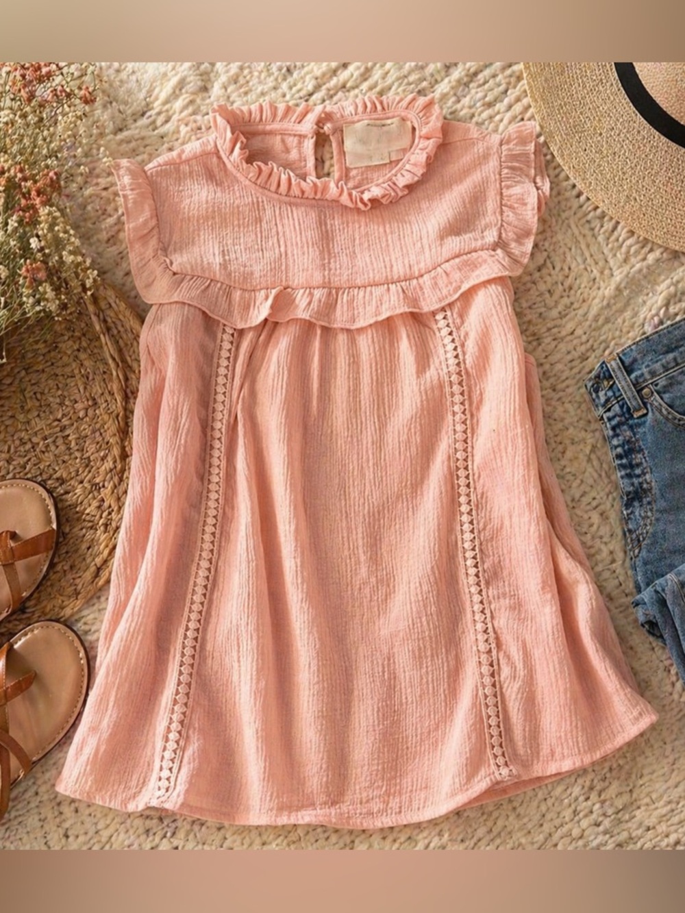 Sweet Wanderer Blush Ruffle Women’s Blouse - Size S NWT